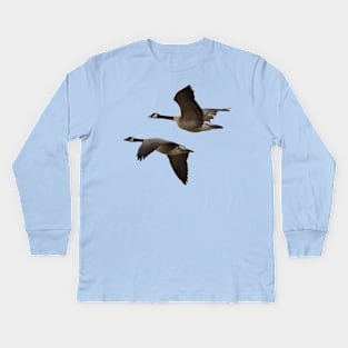 Canada Geese Pair in Flight Kids Long Sleeve T-Shirt